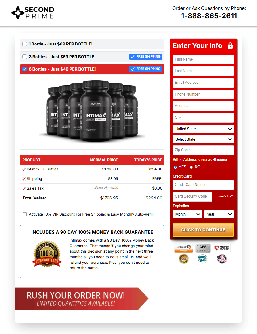 Intimax order page
